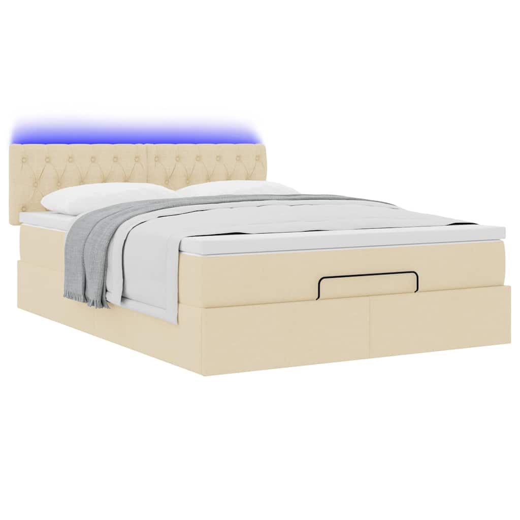 vidaXL Ottomane Bett mit Matratze & LEDs Creme 140x200 cm Stoff