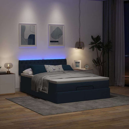 vidaXL Ottoman-Bett mit Matratze & LEDs Blau 140x200 cm Stoff