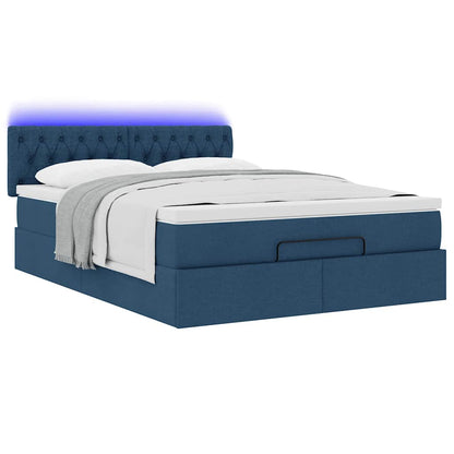 vidaXL Ottoman-Bett mit Matratze & LEDs Blau 140x200 cm Stoff