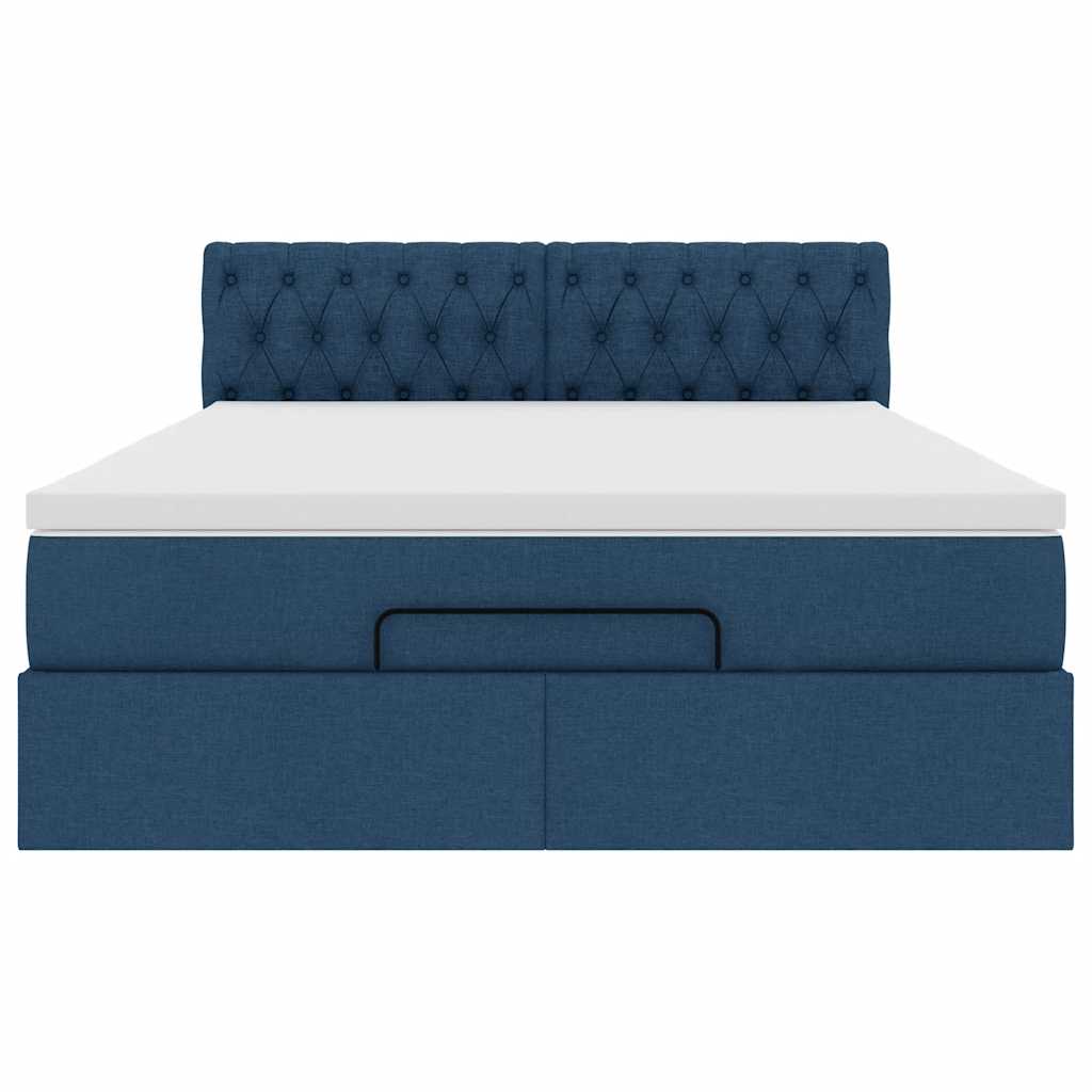 vidaXL Ottoman-Bett mit Matratze & LEDs Blau 140x200 cm Stoff