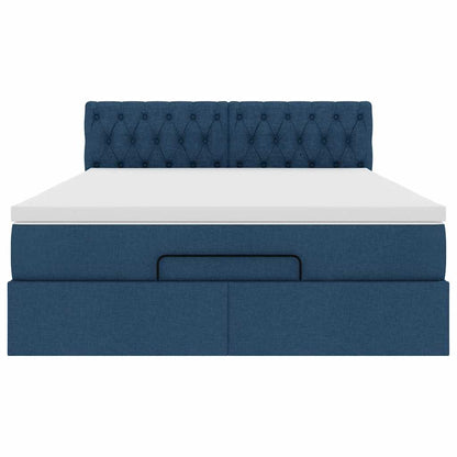 vidaXL Ottoman-Bett mit Matratze & LEDs Blau 140x200 cm Stoff