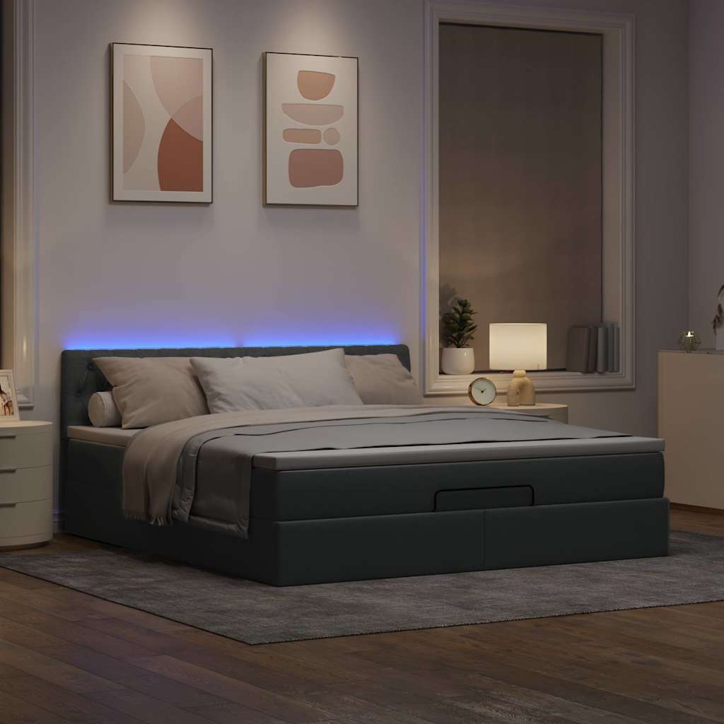Ottoman-Bett mit Matratze & LEDs Hellgrau 160x200 cm Stoff