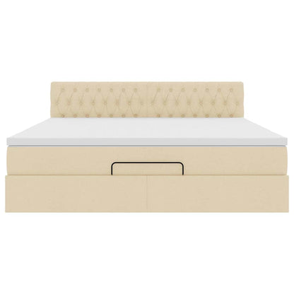 vidaXL Ottoman-Bett mit Matratze & LEDs Creme 160x200 cm Stoff