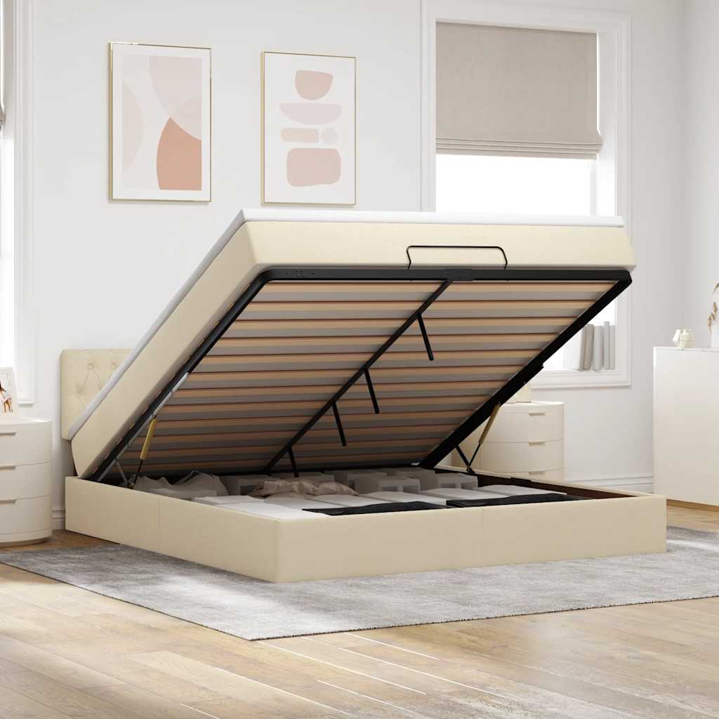vidaXL Ottoman-Bett mit Matratze & LEDs Creme 160x200 cm Stoff