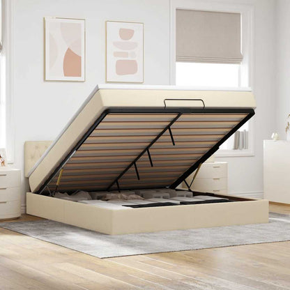 vidaXL Ottoman-Bett mit Matratze & LEDs Creme 160x200 cm Stoff