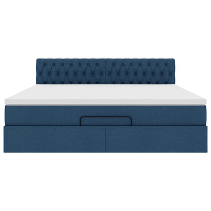 Ottoman-Bett mit Matratze & LEDs Blau 160x200 cm Stoff