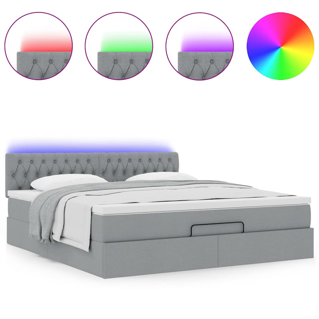 vidaXL Ottomane Bett mit Matratze & LEDs Hellgrau 180x200 cm Stoff