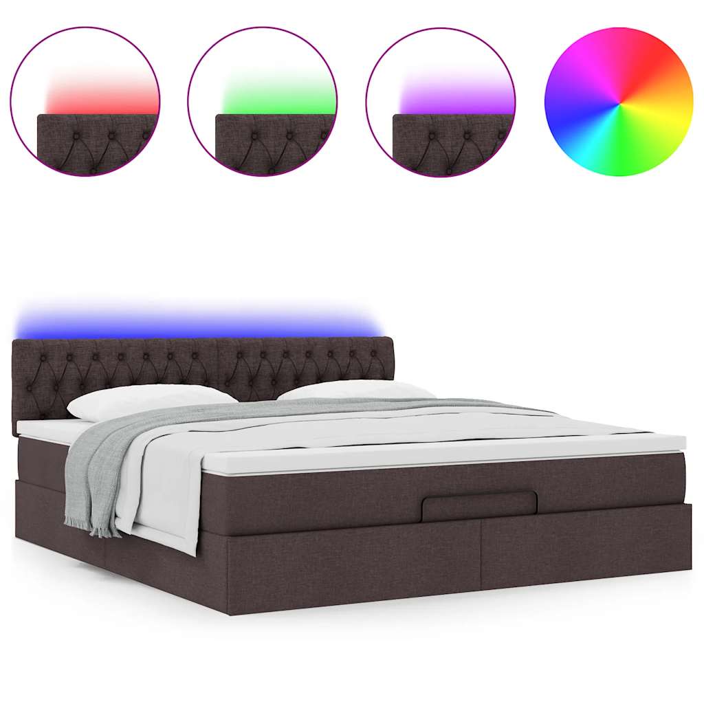 vidaXL Ottomane Bett mit Matratze & LEDs Dunkelbraun 180x200 cm Stoff