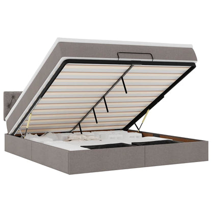 Ottomane Bett mit Matratze & LEDs Taupe 180x200 cm Stoff