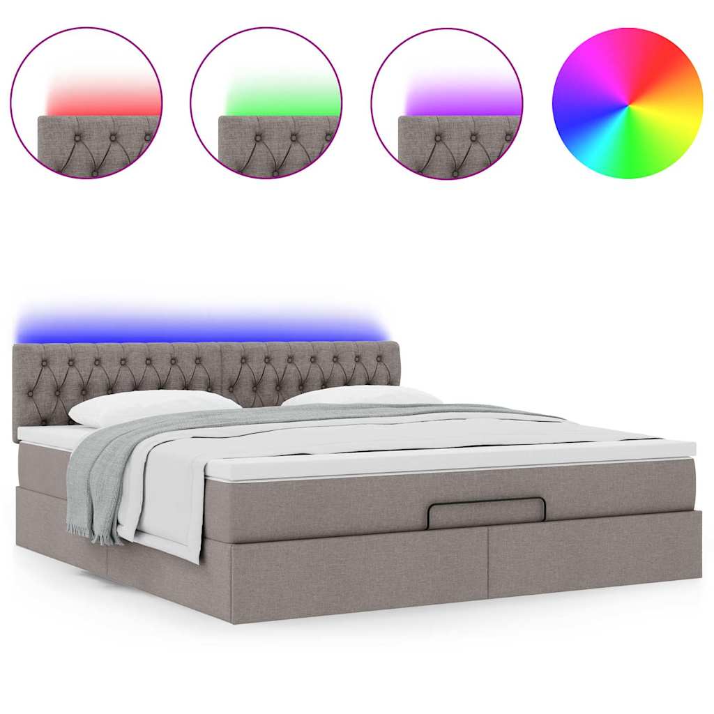 vidaXL Ottomane Bett mit Matratze & LEDs Taupe 180x200 cm Stoff