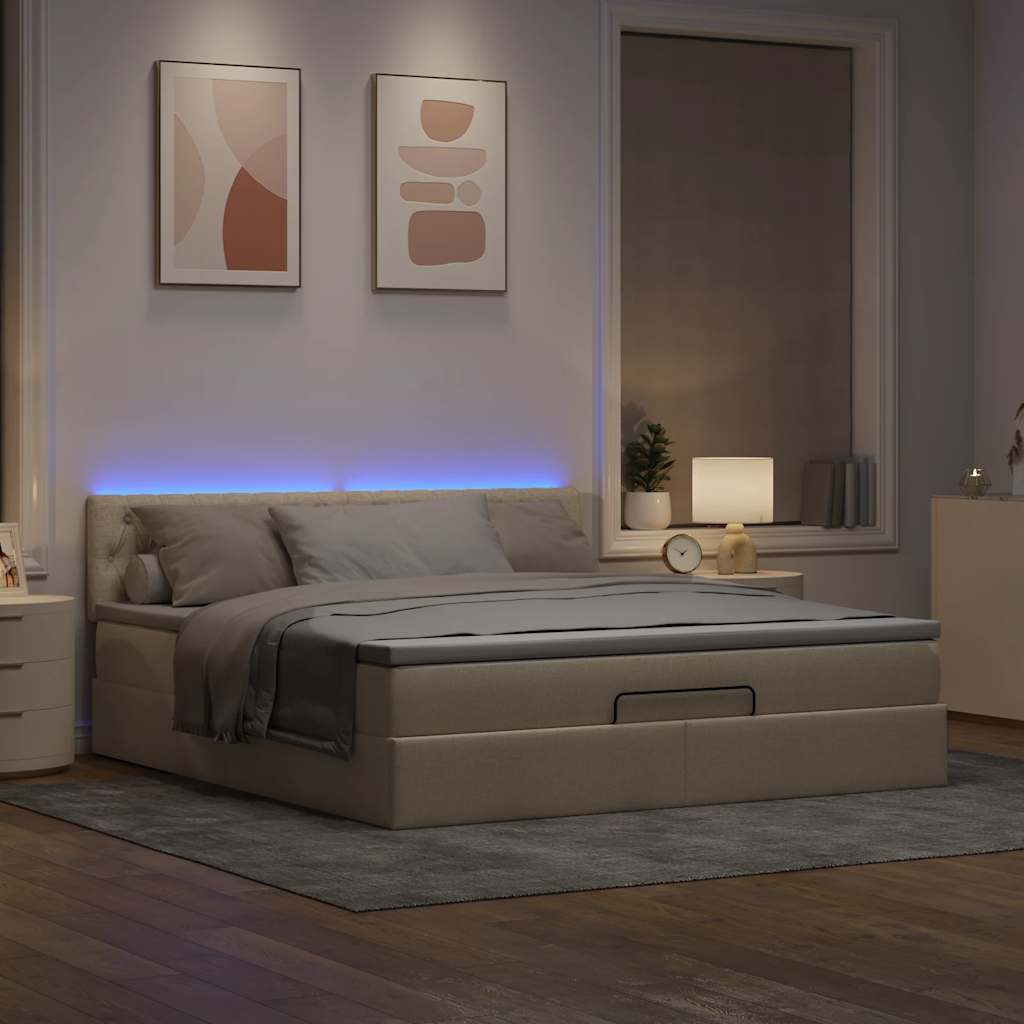 vidaXL Ottomane Bett mit Matratze & LEDs Creme 180x200 cm Stoff