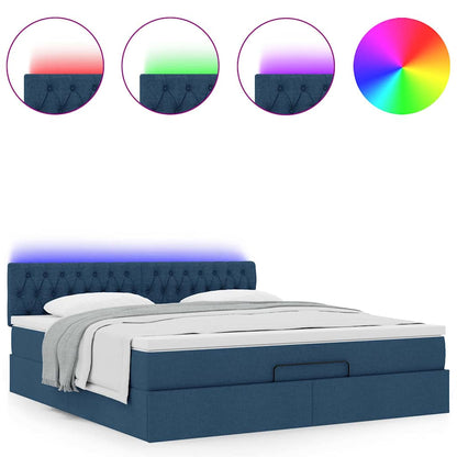 vidaXL Ottomane Bett mit Matratze & LEDs Blau 180x200 cm Stoff