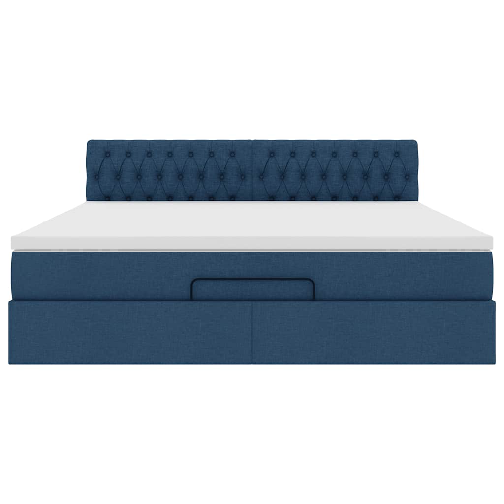 vidaXL Ottomane Bett mit Matratze & LEDs Blau 180x200 cm Stoff