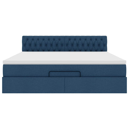 vidaXL Ottomane Bett mit Matratze & LEDs Blau 180x200 cm Stoff