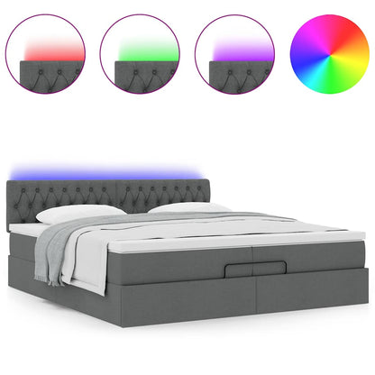 vidaXL Ottoman-Bett mit Matratzen & LEDs Dunkelgrau 200x200 cm Stoff