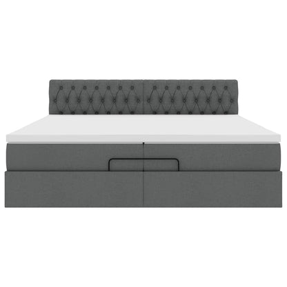 Ottoman-Bett mit Matratzen & LEDs Dunkelgrau 200x200 cm Stoff