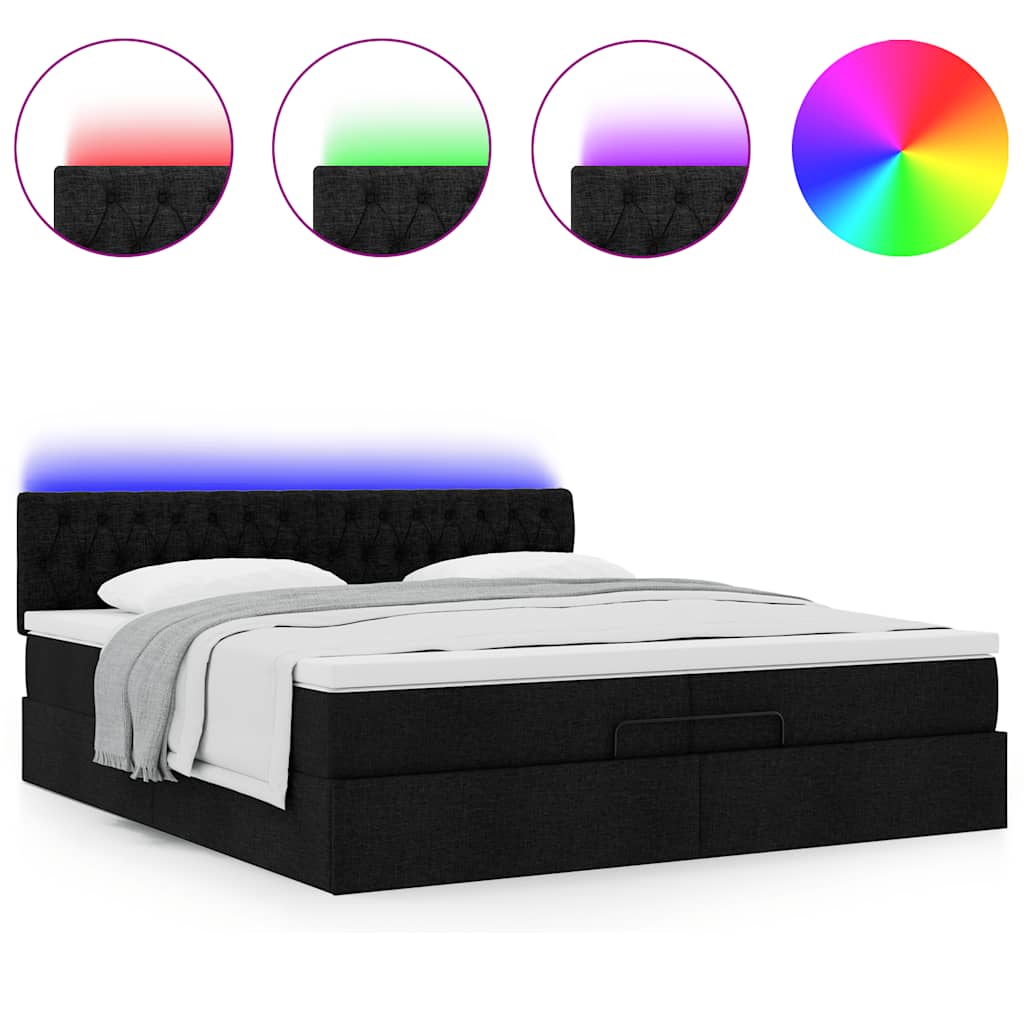 vidaXL Ottoman-Bett mit Matratzen & LEDs Schwarz 200x200 cm Stoff