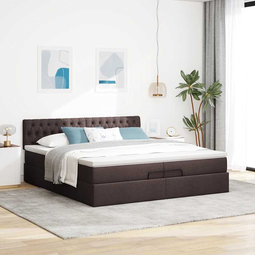 vidaXL Ottoman-Bett mit Matratzen & LEDs Dunkelbraun 200x200 cm Stoff