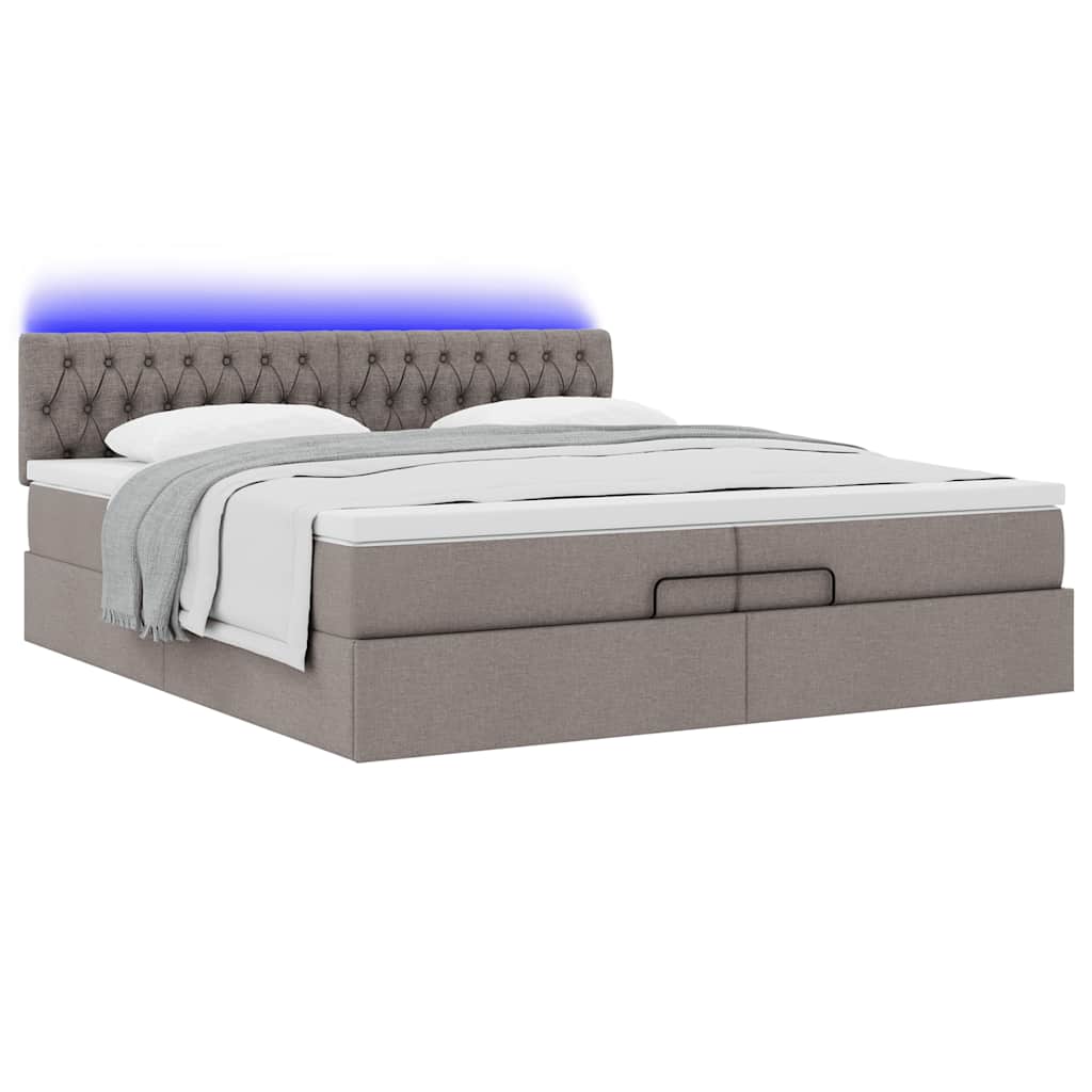 vidaXL Ottoman-Bett mit Matratzen & LEDs Taupe 200x200 cm Stoff