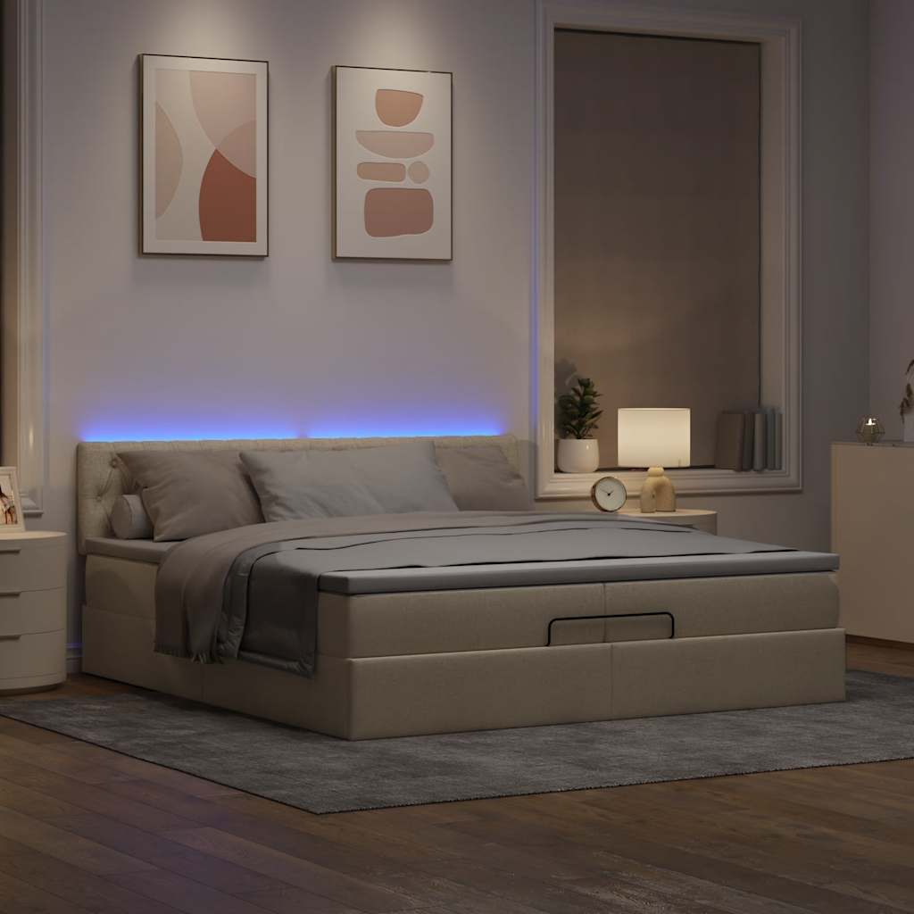 vidaXL Lit ottoman avec matelas et LED Crème 200x200 cm Tissu