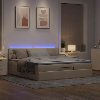 vidaXL Lit ottoman avec matelas et LED Crème 200x200 cm Tissu