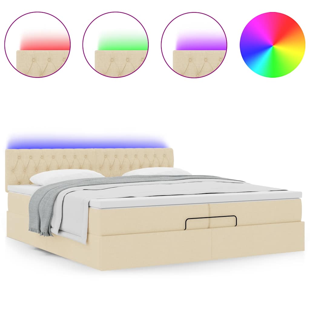 vidaXL Lit ottoman avec matelas et LED Crème 200x200 cm Tissu