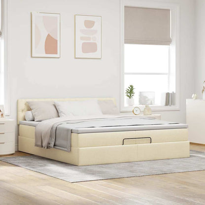 vidaXL Lit ottoman avec matelas et LED Crème 200x200 cm Tissu
