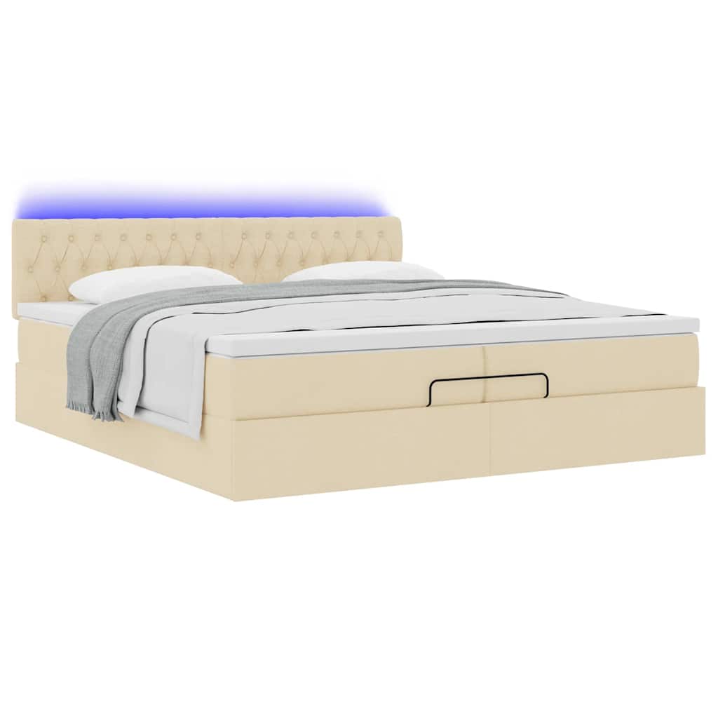 vidaXL Lit ottoman avec matelas et LED Crème 200x200 cm Tissu