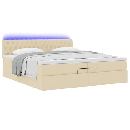 vidaXL Lit ottoman avec matelas et LED Crème 200x200 cm Tissu
