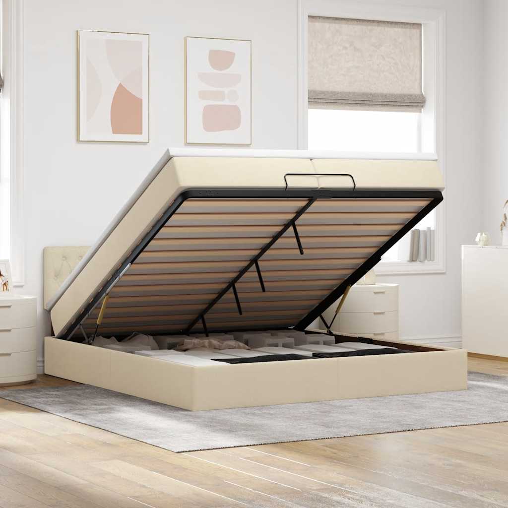 vidaXL Lit ottoman avec matelas et LED Crème 200x200 cm Tissu