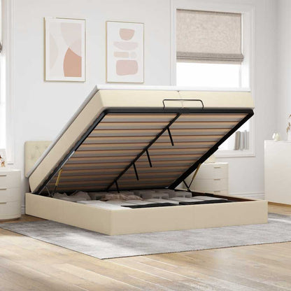 vidaXL Lit ottoman avec matelas et LED Crème 200x200 cm Tissu