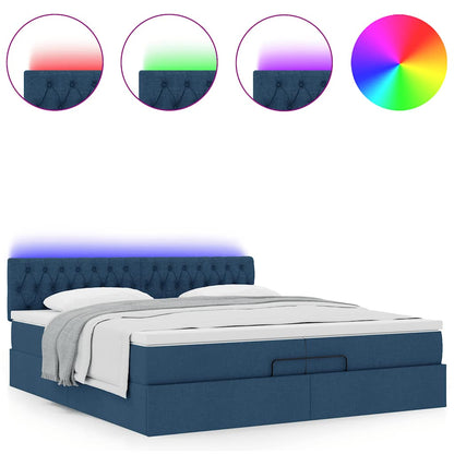 vidaXL Ottoman-Bett mit Matratzen & LEDs Blau 200x200 cm Stoff