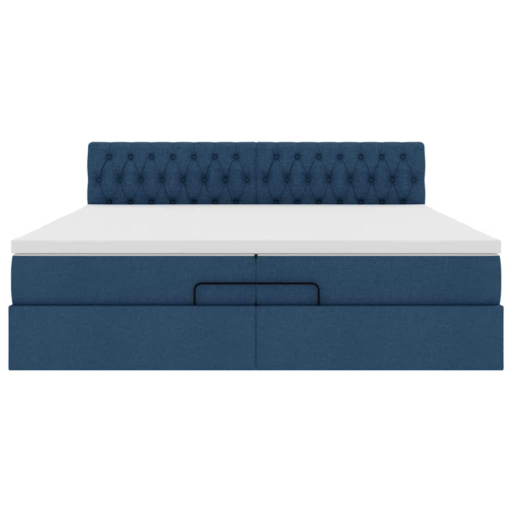 Ottoman-Bett mit Matratzen & LEDs Blau 200x200 cm Stoff