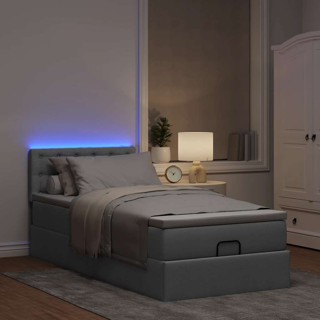vidaXL Lit ottoman avec matelas et LED gris clair 80x200 cm Tissu