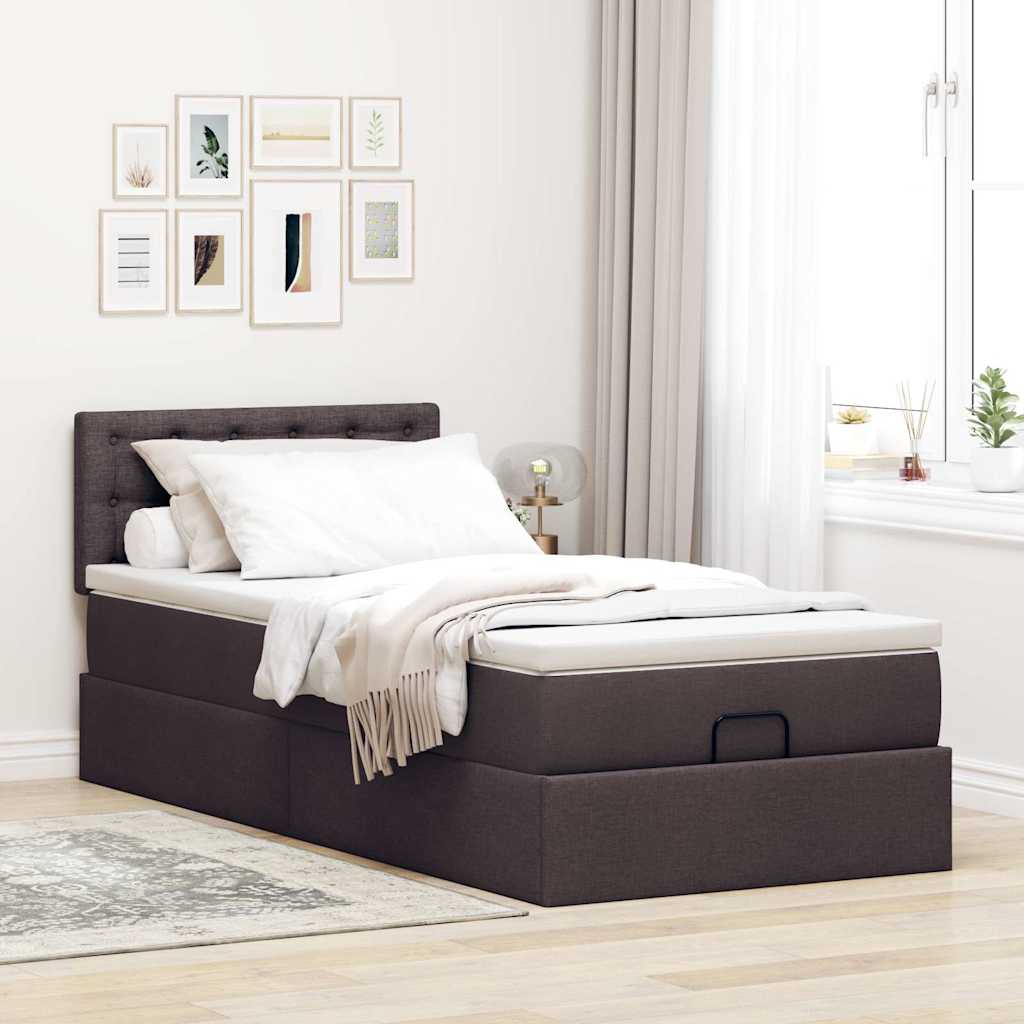 vidaXL Lit-coffre avec matelas et LED Marron foncé 90x190 cm Tissu