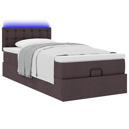 Ottoman-Bett mit Matratze & LEDs Dunkelbraun 90x190 cm Stoff