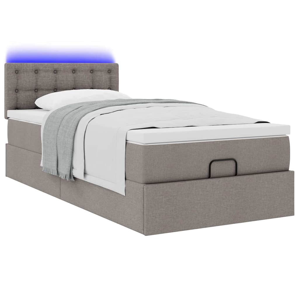 vidaXL Ottoman-Bett mit Matratze & LEDs Taupe 90x190 cm Stoff