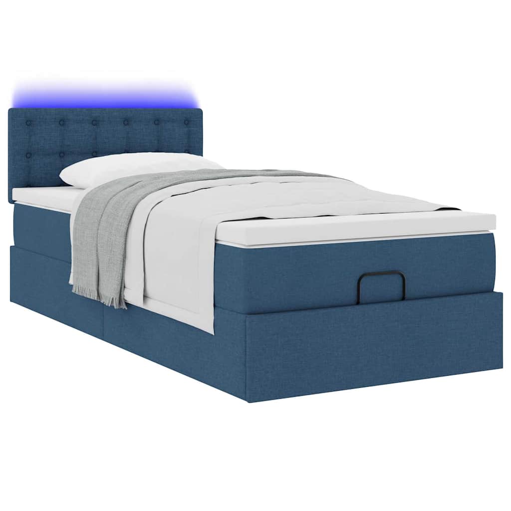 vidaXL Ottoman-Bett mit Matratze & LEDs Blau 90x190 cm Stoff