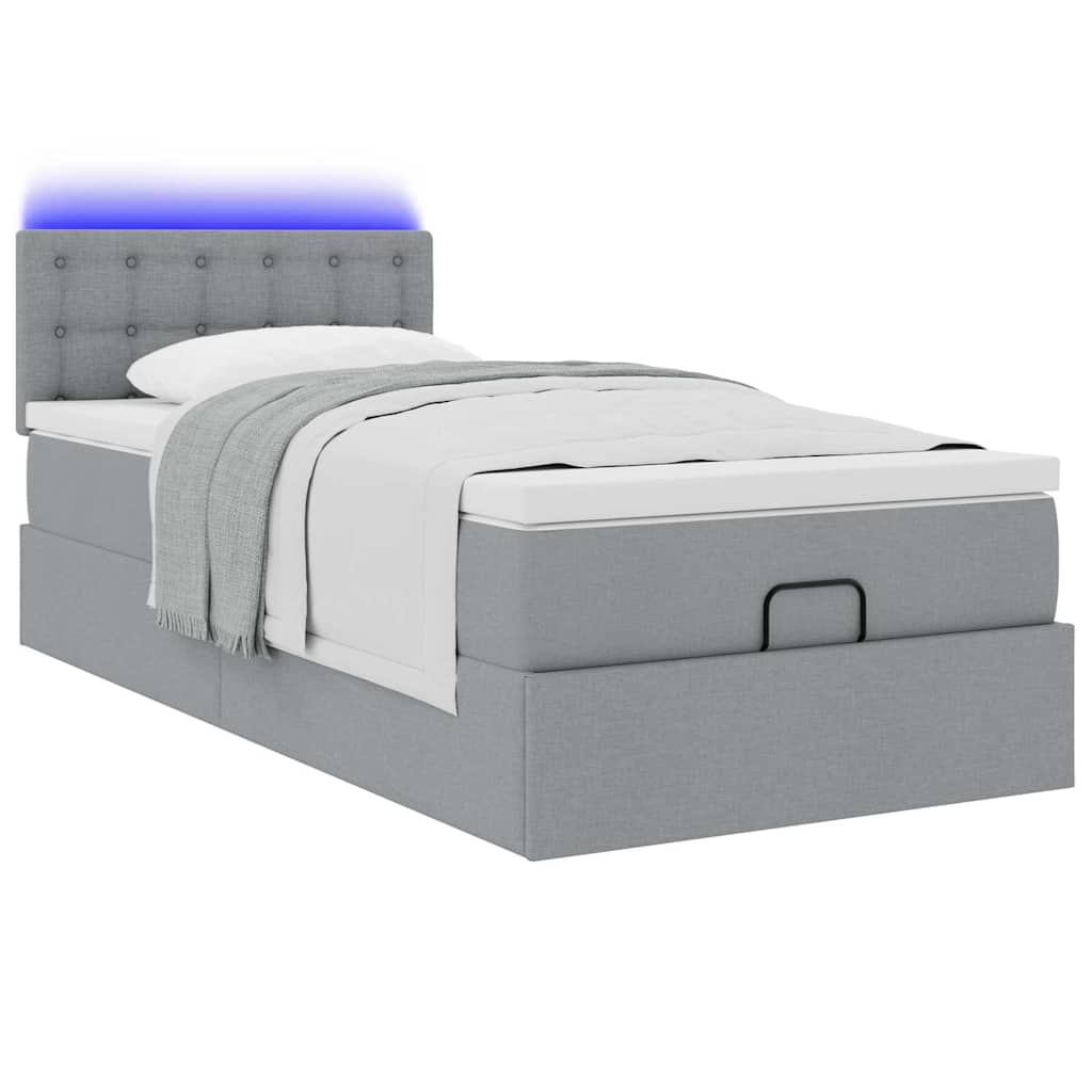 vidaXL Lit ottoman avec matelas et LED Gris clair 90x200 cm Tissu