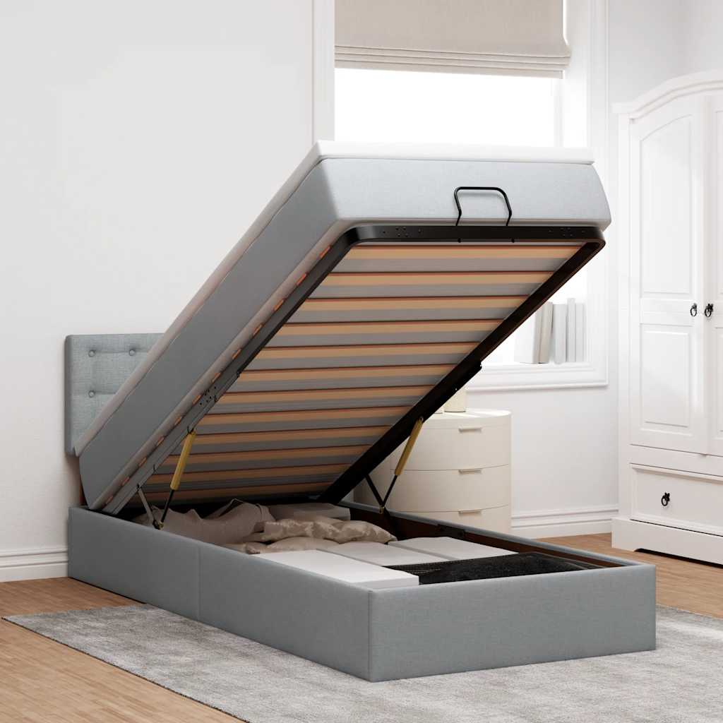 vidaXL Lit ottoman avec matelas et LED Gris clair 90x200 cm Tissu
