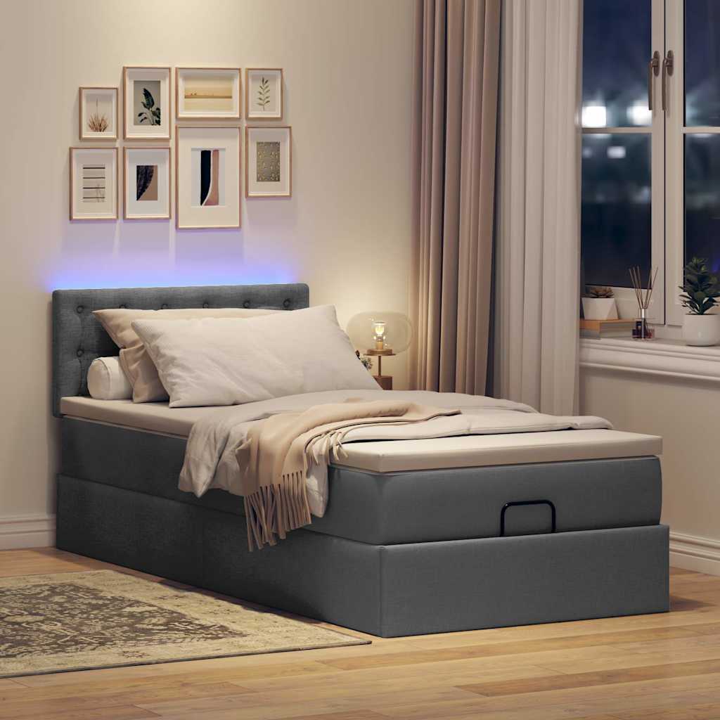vidaXL Ottomane Bett mit Matratze & LEDs Dunkelgrau 90x200 cm Stoff