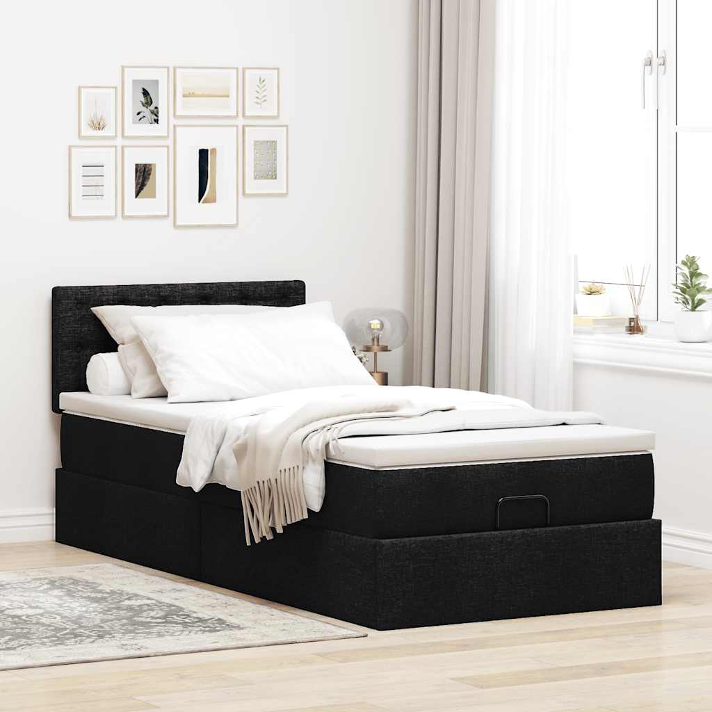 vidaXL Lit ottoman avec matelas et LED Noir 90x200 cm Tissu