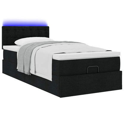 vidaXL Lit ottoman avec matelas et LED Noir 90x200 cm Tissu