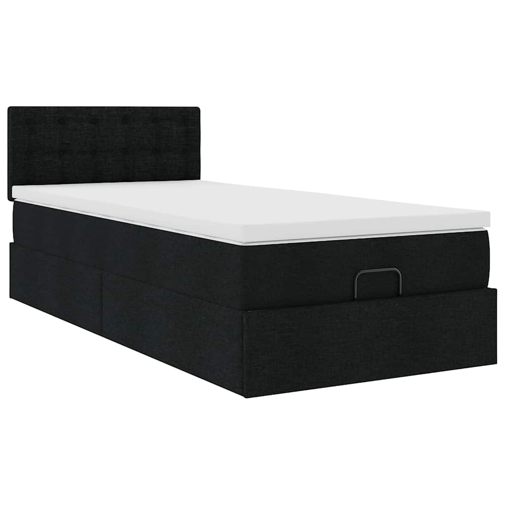 vidaXL Lit ottoman avec matelas et LED Noir 90x200 cm Tissu