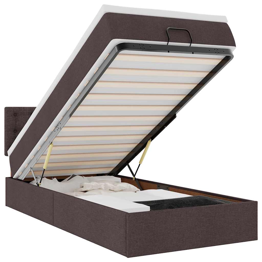 vidaXL Ottomane Bett mit Matratze & LEDs Dunkelbraun 90x200 cm Stoff