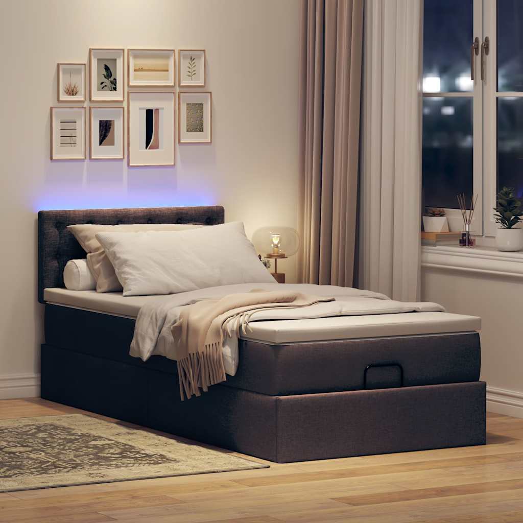 vidaXL Ottomane Bett mit Matratze & LEDs Dunkelbraun 90x200 cm Stoff