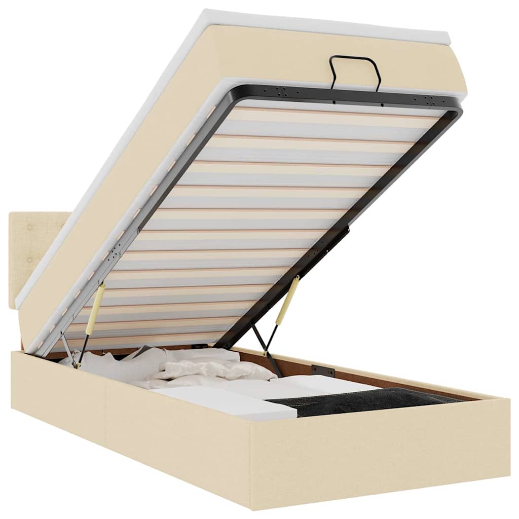 vidaXL Lit ottoman avec matelas et LED Crème 90x200 cm Tissu