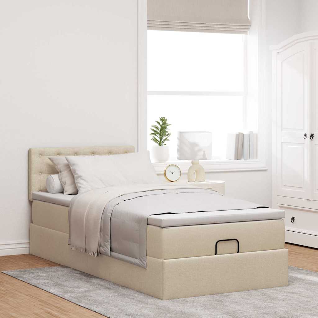 vidaXL Lit ottoman avec matelas et LED Crème 90x200 cm Tissu