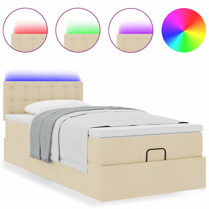 vidaXL Lit ottoman avec matelas et LED Crème 90x200 cm Tissu