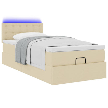 vidaXL Lit ottoman avec matelas et LED Crème 90x200 cm Tissu